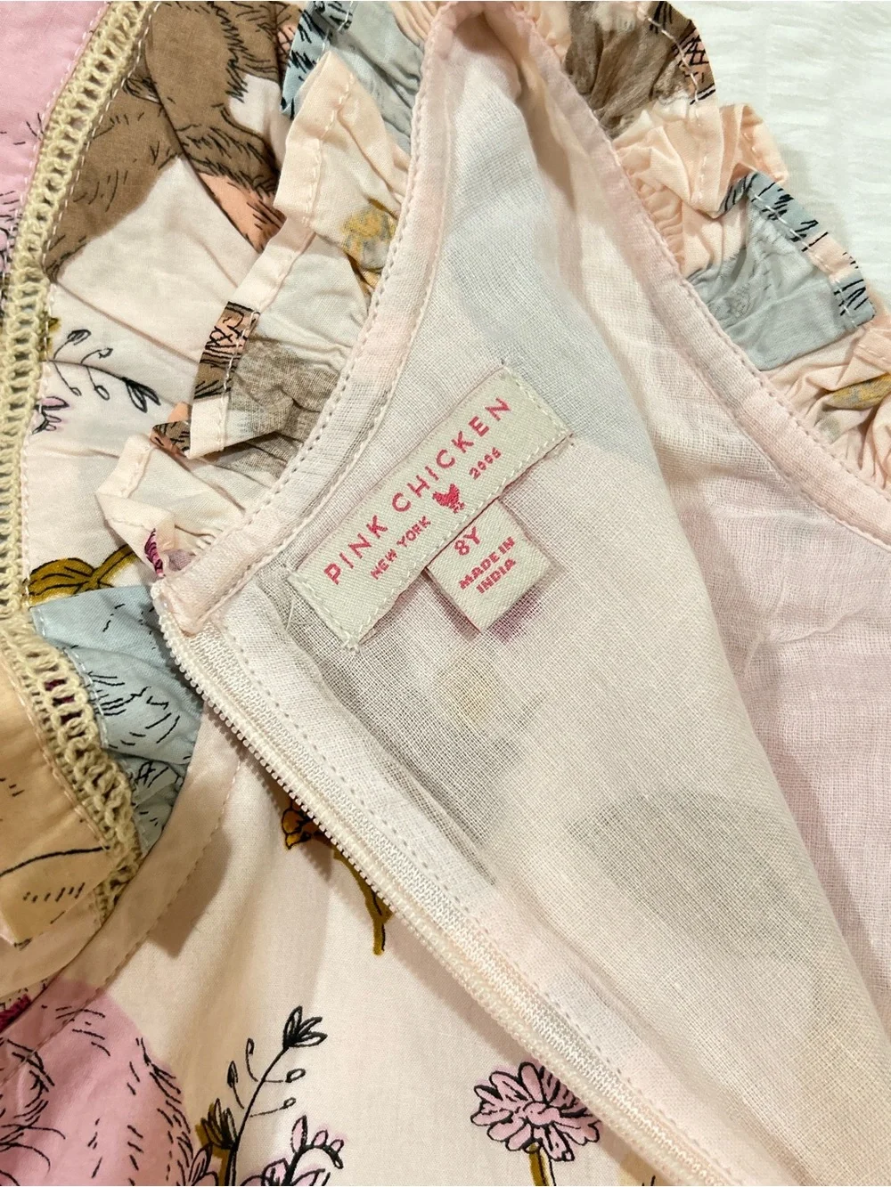 PINK CHICKEN girls' jennifer double ruffle dress in vintage bunnies SIZE:8